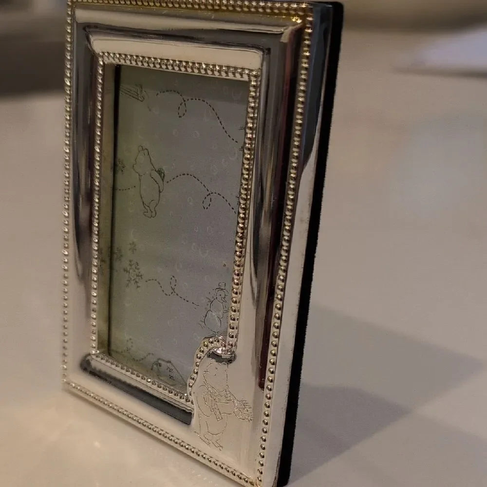 Silver Beaded Etched Winnie The Pooh Photo Frame